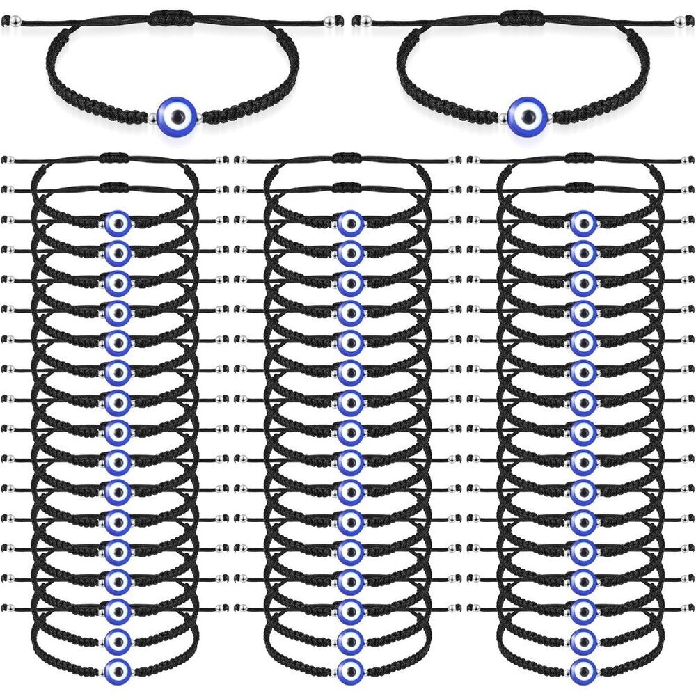 50pcs Evil Eye Bracelets Bulk Adjustable Lucky Protection String Jewelry